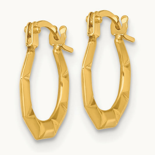 Polished and Grooved Hoop earrings, 14K