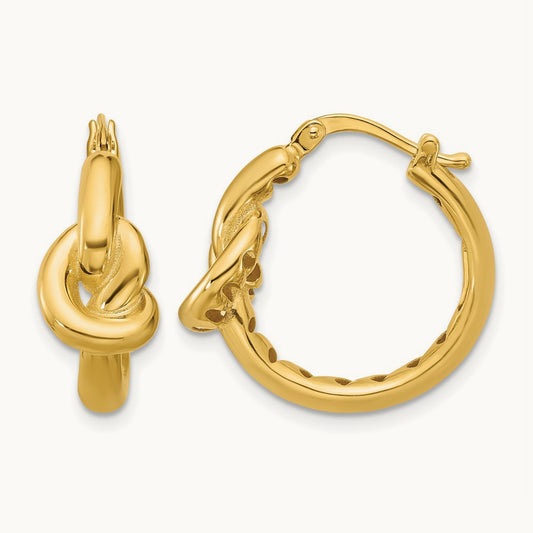 Polished Hollow Knot Round Hoop Earrings, 14K — Leslie's