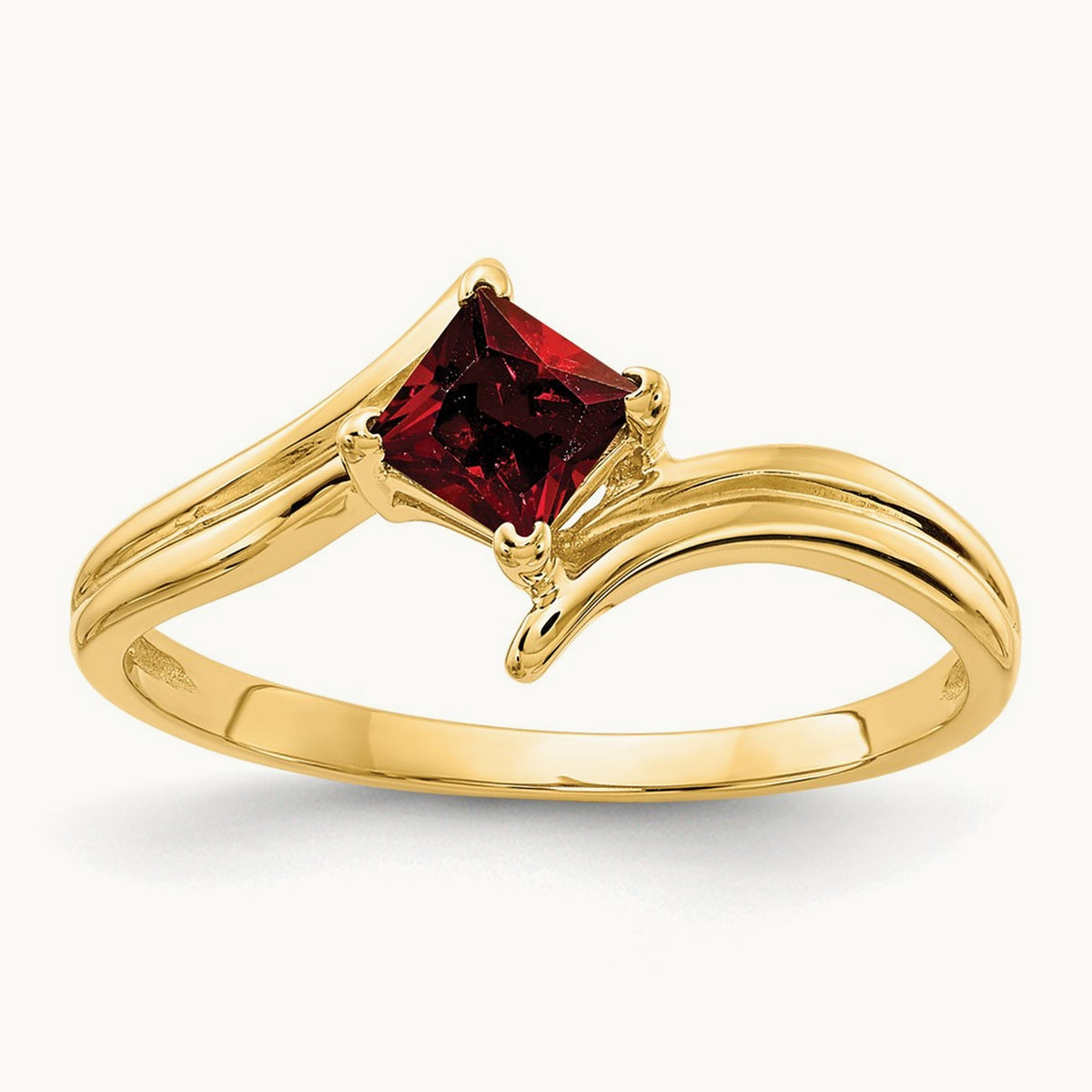 Princess Cut Garnet Ring — 14K Yellow Gold
