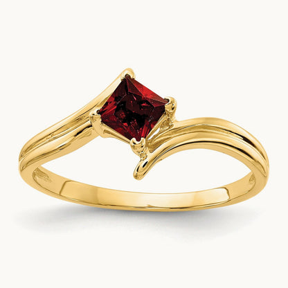 Princess Cut Garnet Ring — 14K Yellow Gold