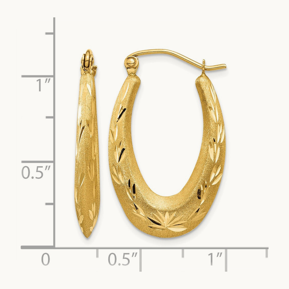 Satin Diamond Cut Hollow Hoop Earrings, 14K