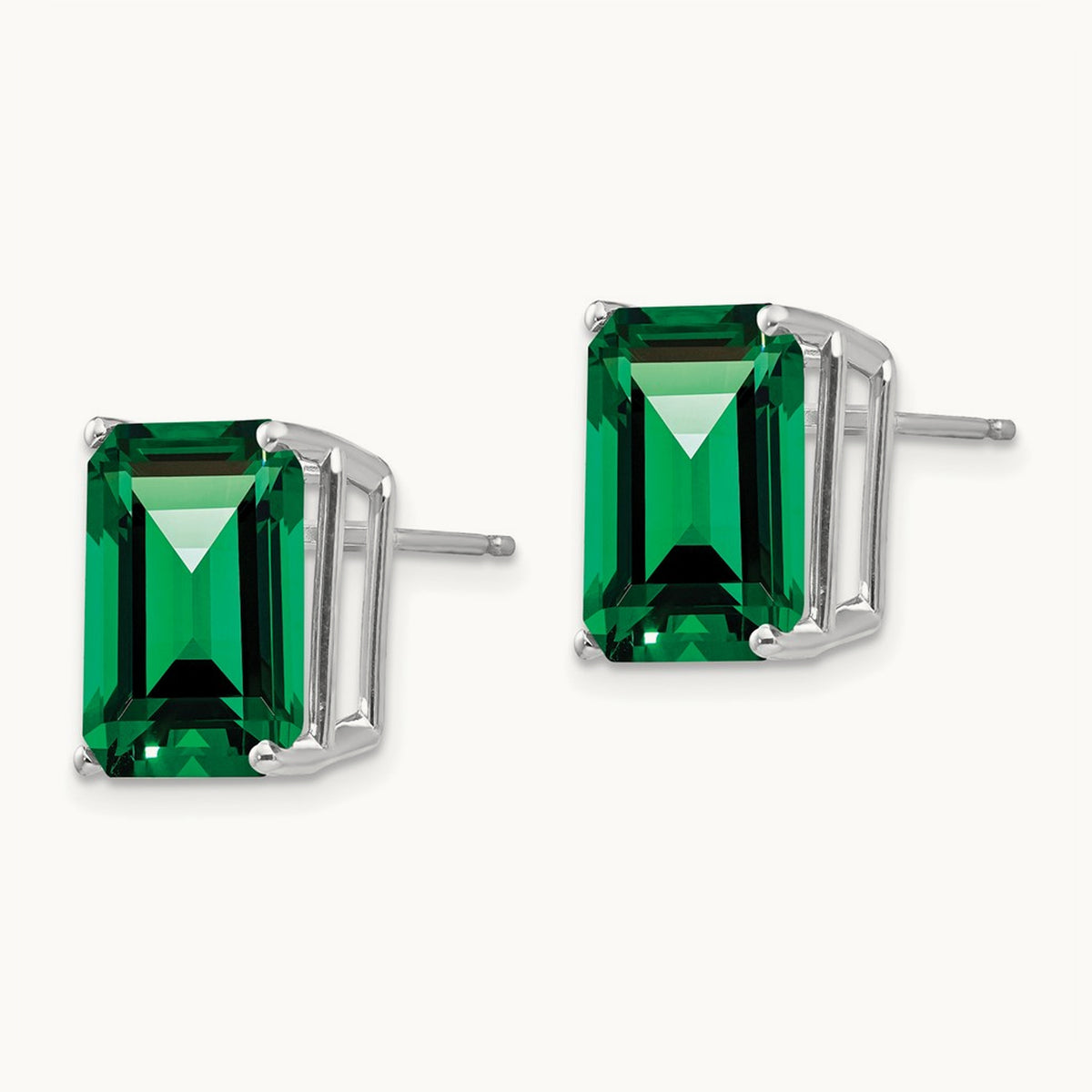 Mount St. Helens Emerald Stud Earrings, 14K White Gold