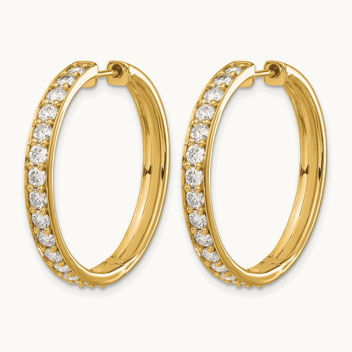 Diamond Hinged Hoop Earrings — 14K Yellow Gold, 30mm, 1.95 ct