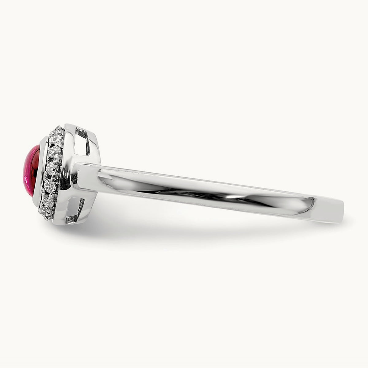 Diamond and Cabochon Ruby Ring, 14K White Gold