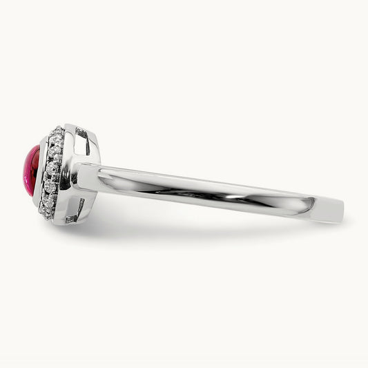 Diamond and Cabochon Ruby Ring, 14K White Gold