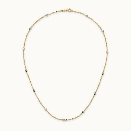 Polished Bead Fancy Necklace, 14K Two Tone