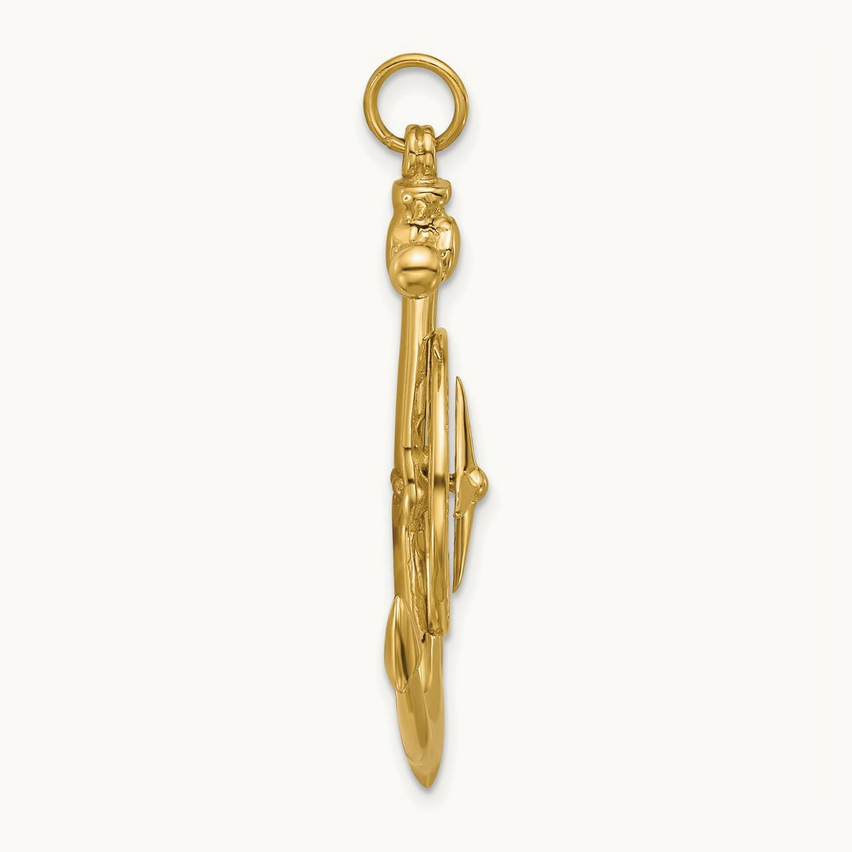 Large Anchor w/ Nautical Compass Charm, 14K