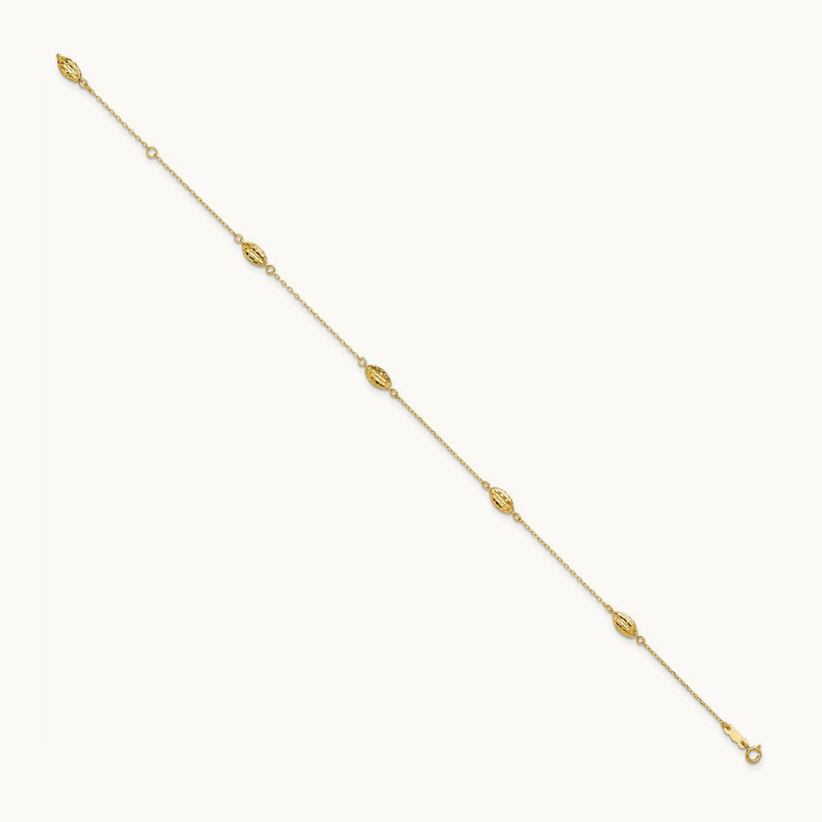 Polished Puffed Rice Bead 9in Plus 1in ext. Anklet, 14K