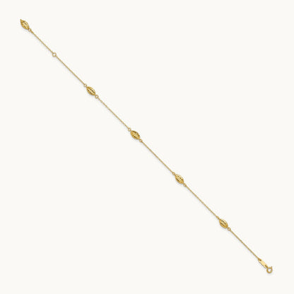 Polished Puffed Rice Bead 9in Plus 1in ext. Anklet, 14K