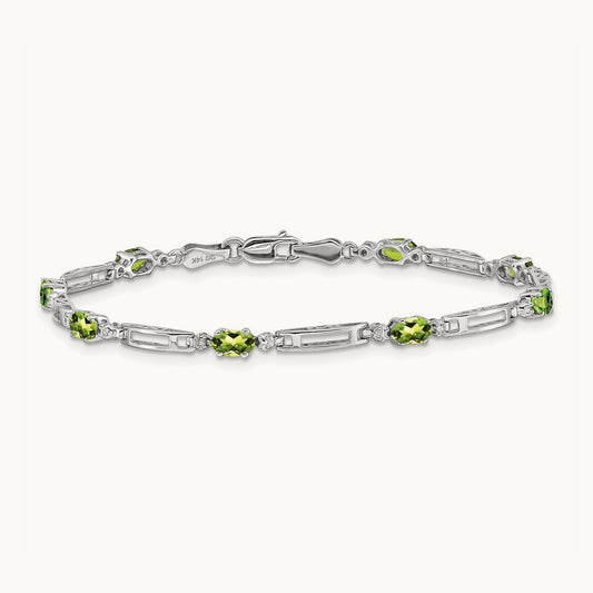 Diamond and Peridot Bracelet — 14K White Gold