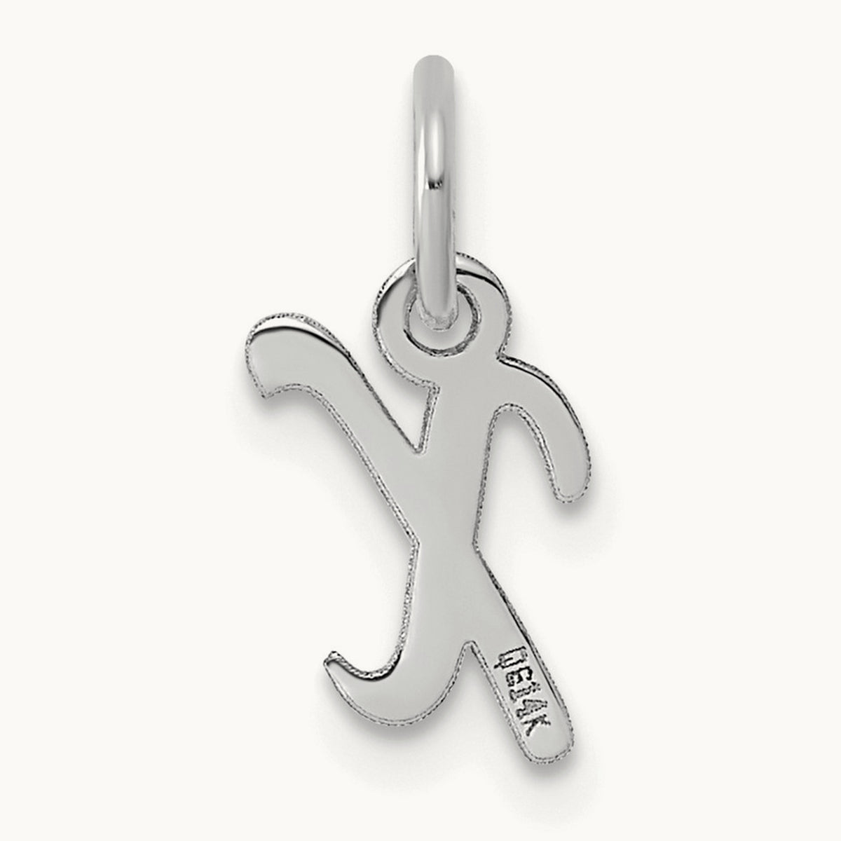 Small Script Letter X Initial Charm, 14K White Gold