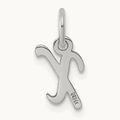 Small Script Letter X Initial Charm, 14K White Gold