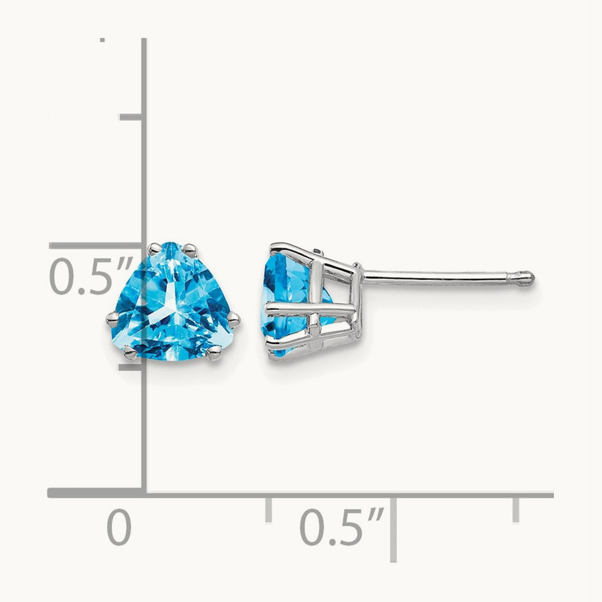 Trillion Blue Topaz Earrings, 6mm, 14K White Gold