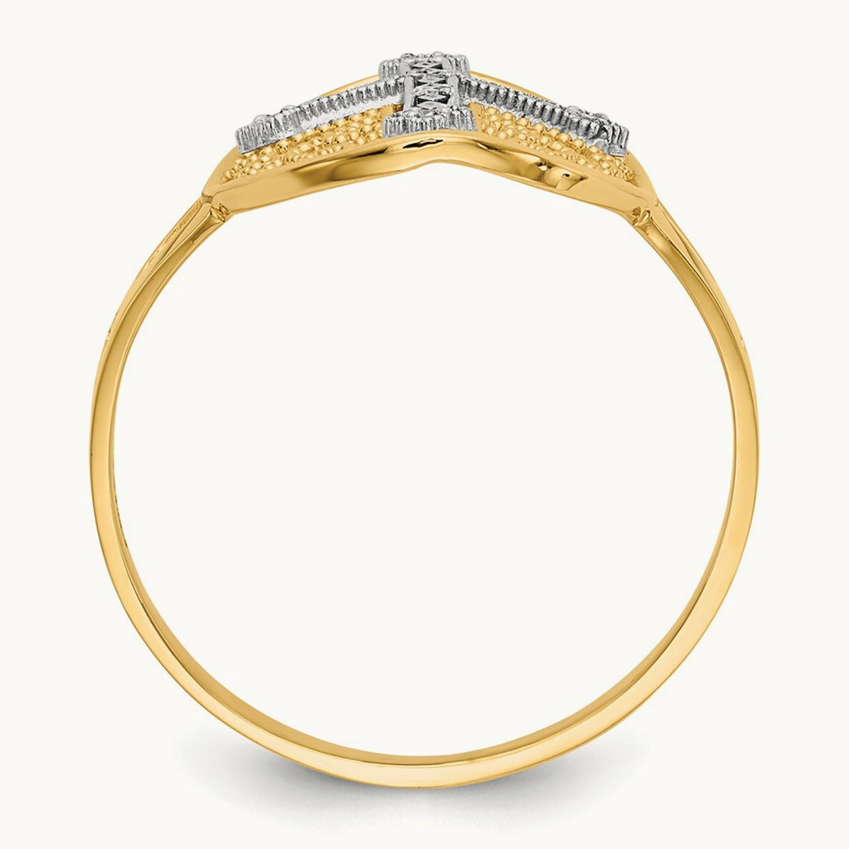 & White Gold Diamond Filigree Cross Ring, 14K Yellow