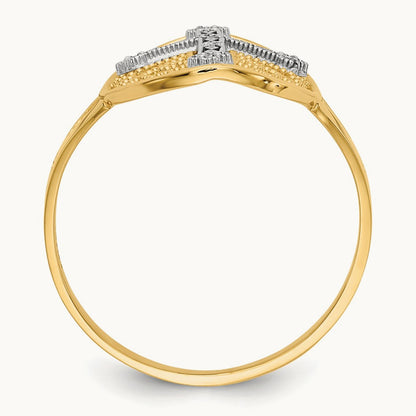 & White Gold Diamond Filigree Cross Ring, 14K Yellow