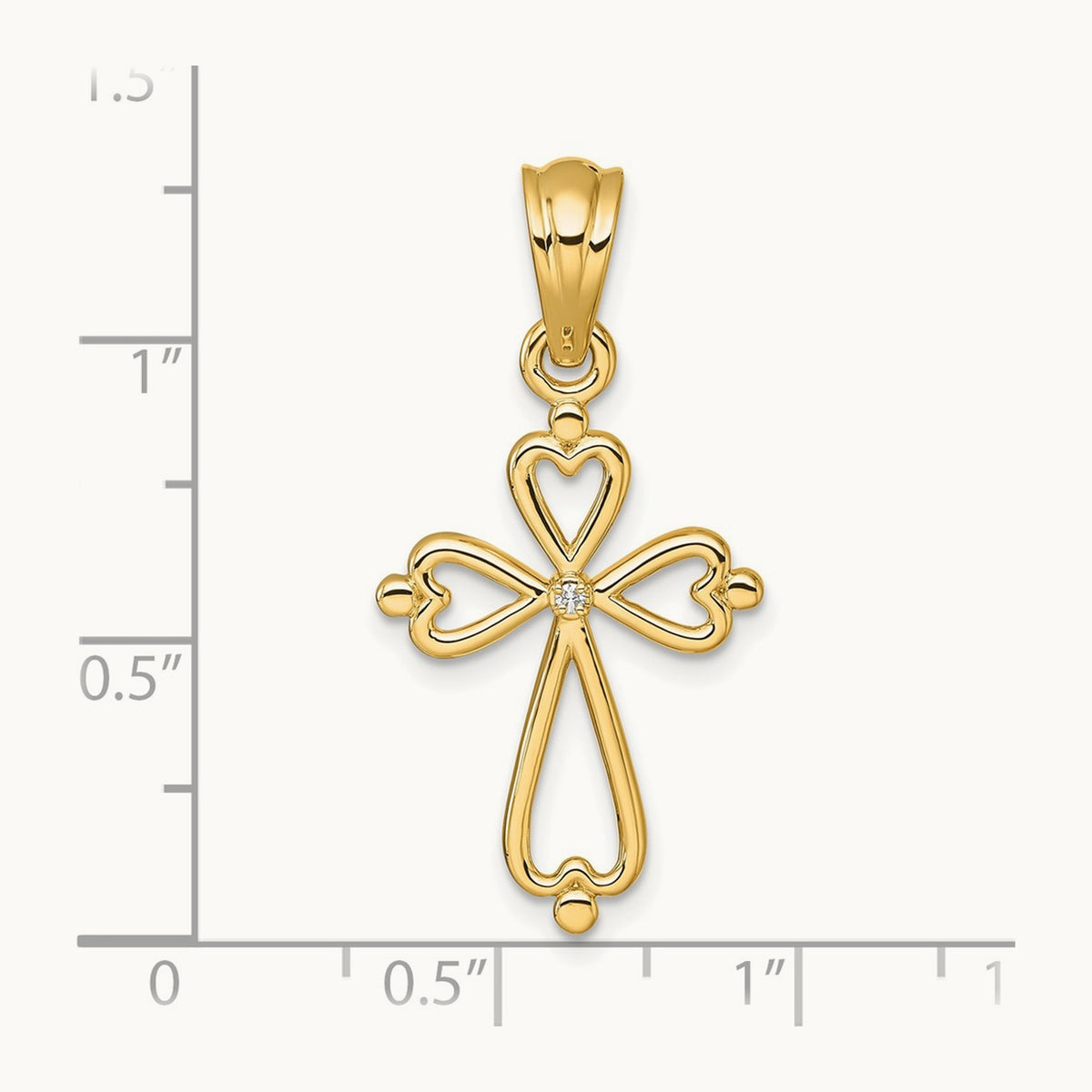 Diamond Accented Cross Pendant — 14K Yellow Gold, 33mm