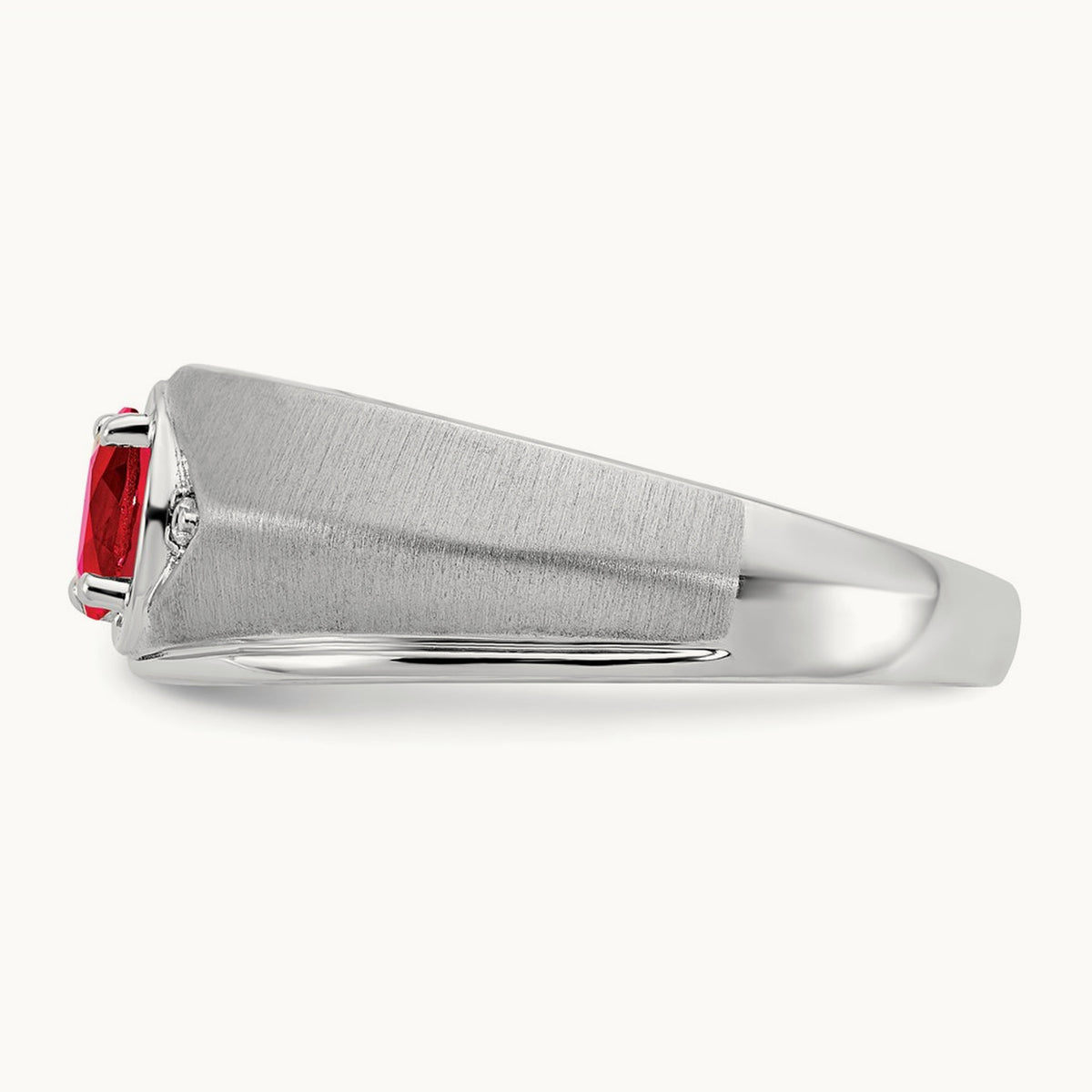 Oval Ruby and Diamond Men's Ring — 14K White Gold, 10