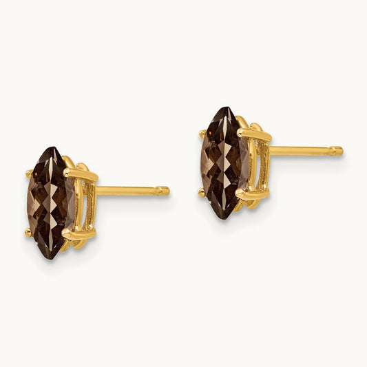 8x4 Marquise Checker-Cut Smoky Quartz Earring, 14K