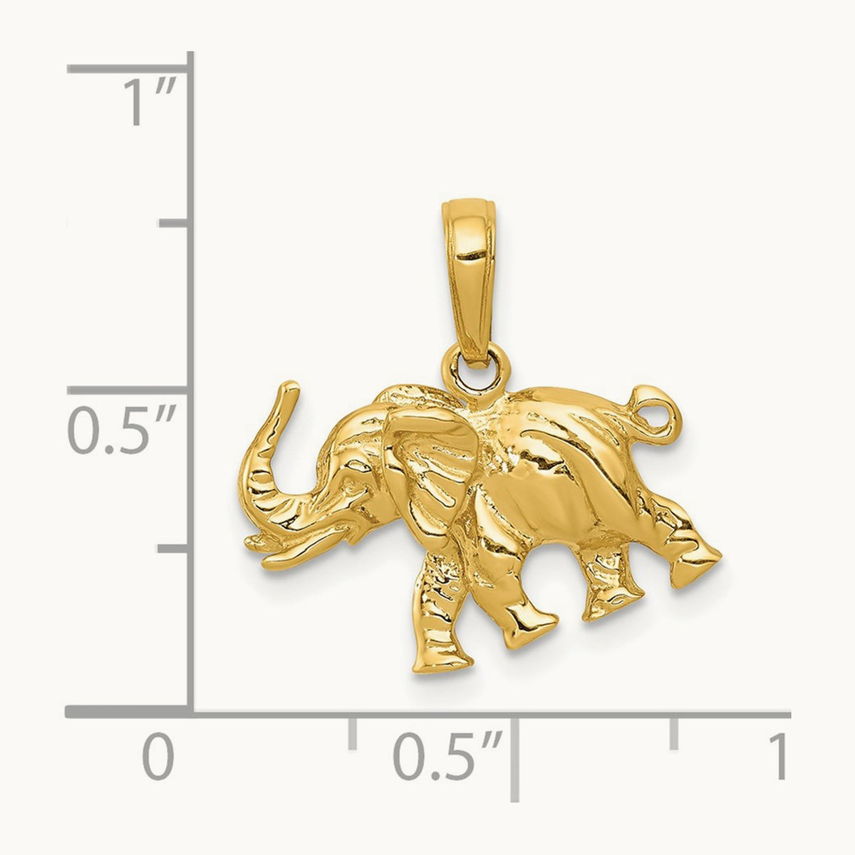 Polished 3-D Elephant Pendant — 14K Yellow Gold