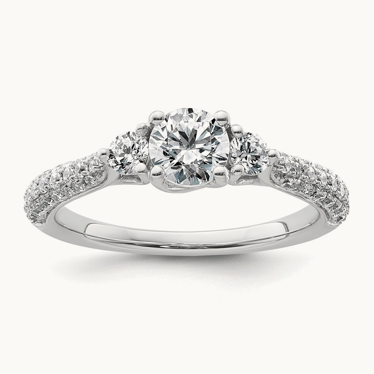 Round 3 Stone Engagement Ring, 0.50-3.75 ct tw Lab-Grown Diamond — 1 ct, VS (Best) · Certified, 14K White Gold