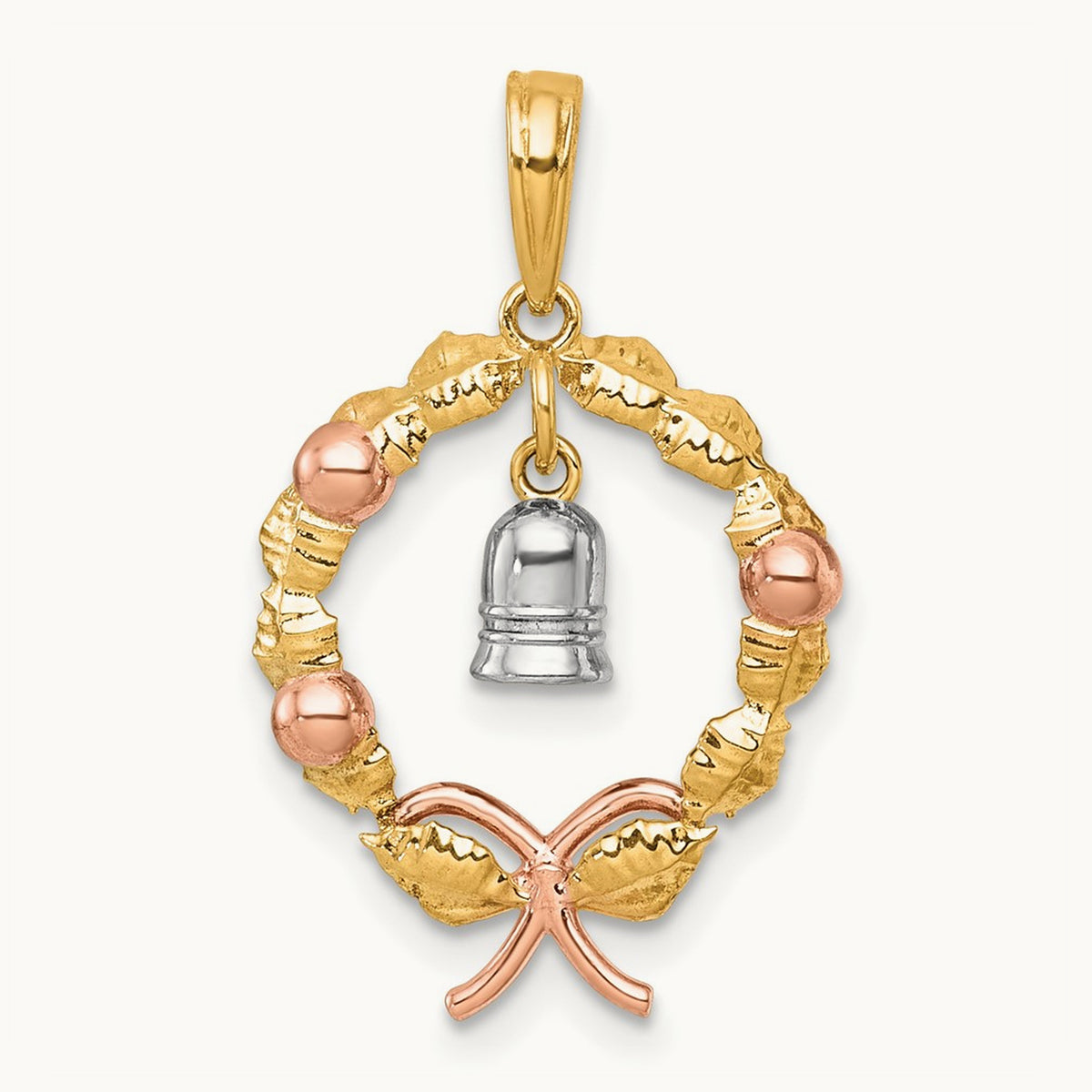 plating Polished Wreath With Bell Charm, 14K Two-tone with Rose