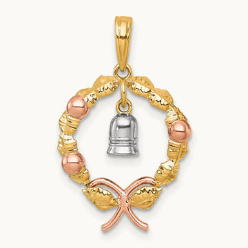 plating Polished Wreath With Bell Charm, 14K Two-tone with Rose