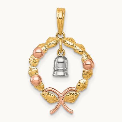 plating Polished Wreath With Bell Charm, 14K Two-tone with Rose