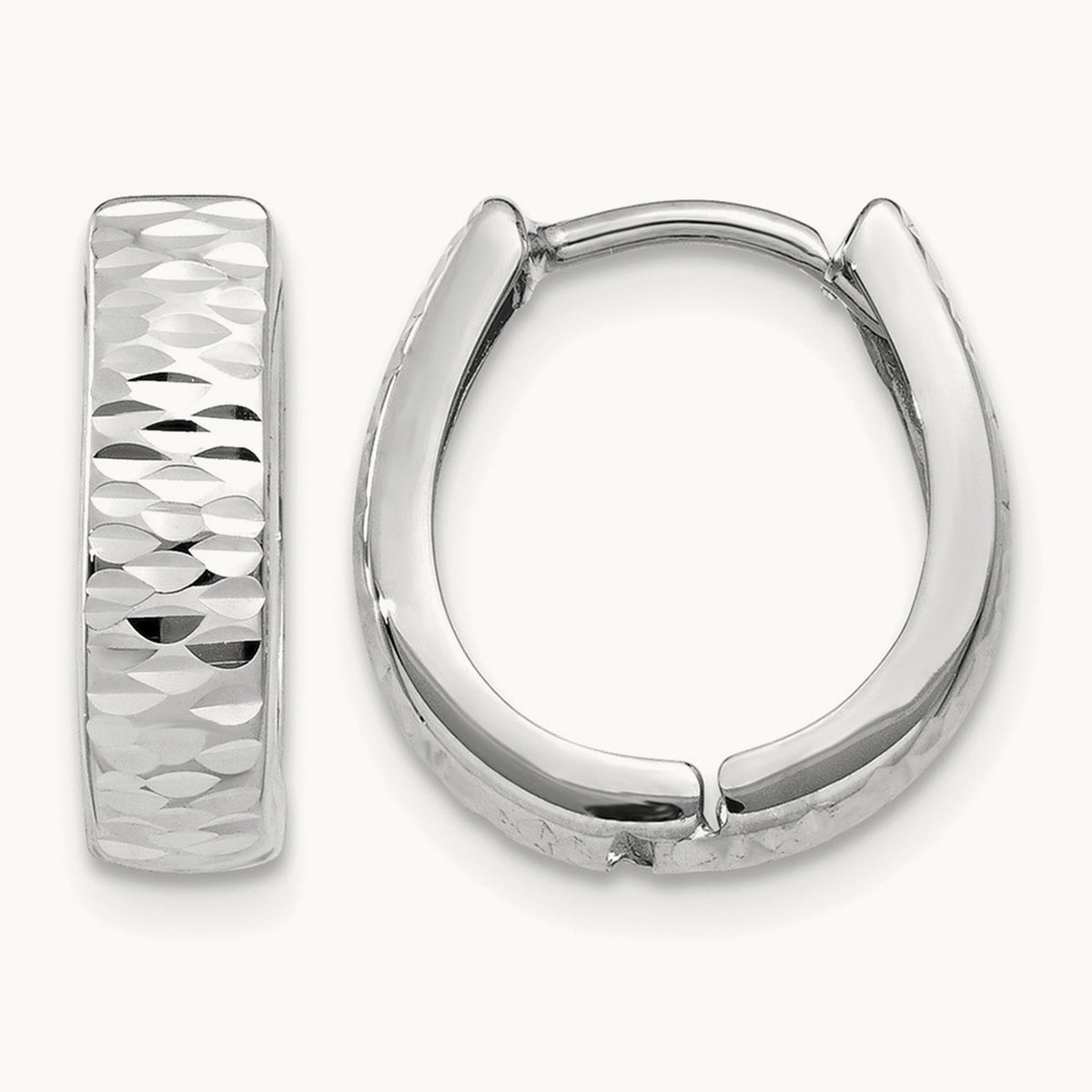 Textured and Polished Hinged Hoop Earrings — 14K White Gold