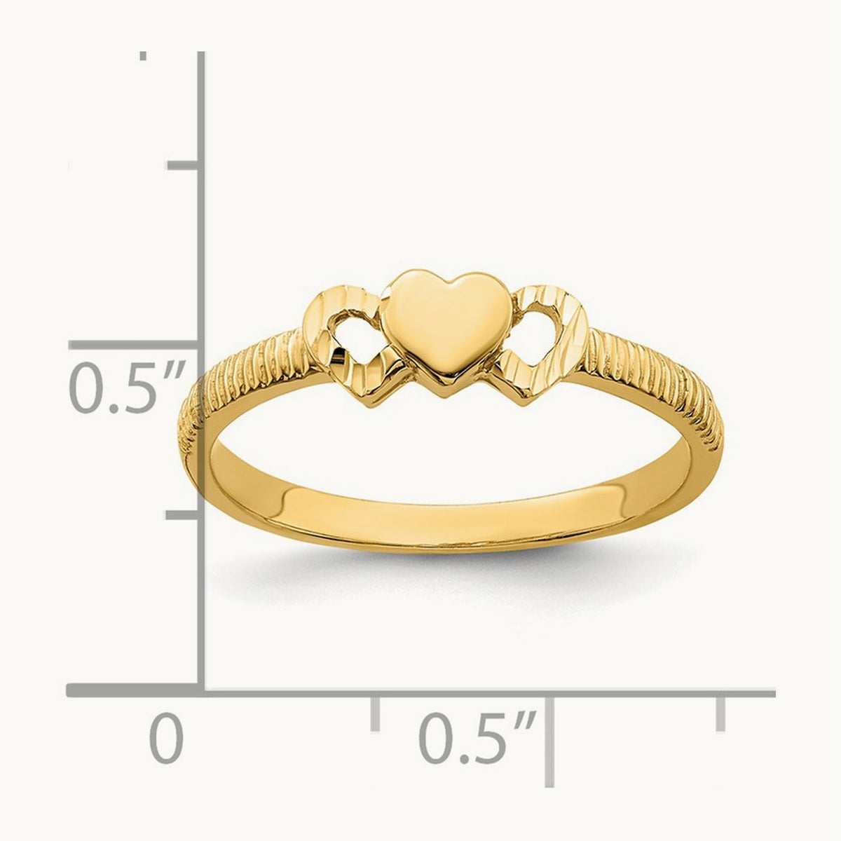 Solid Heart with Diamond-cut Hearts Ring, 14K