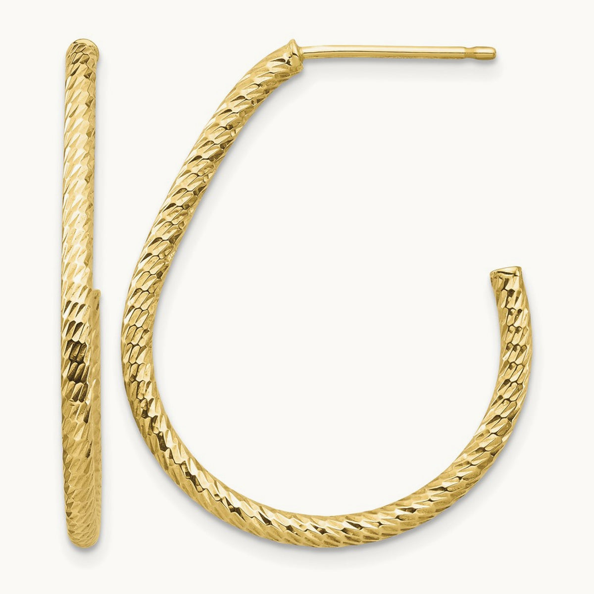 Polished Diamond-cut Post Dangle Earrings — 14K Yellow Gold
