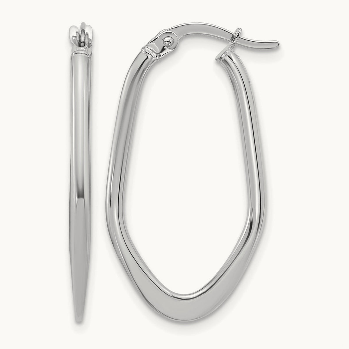 Polished Oval Hoop Earrings — 14K White Gold