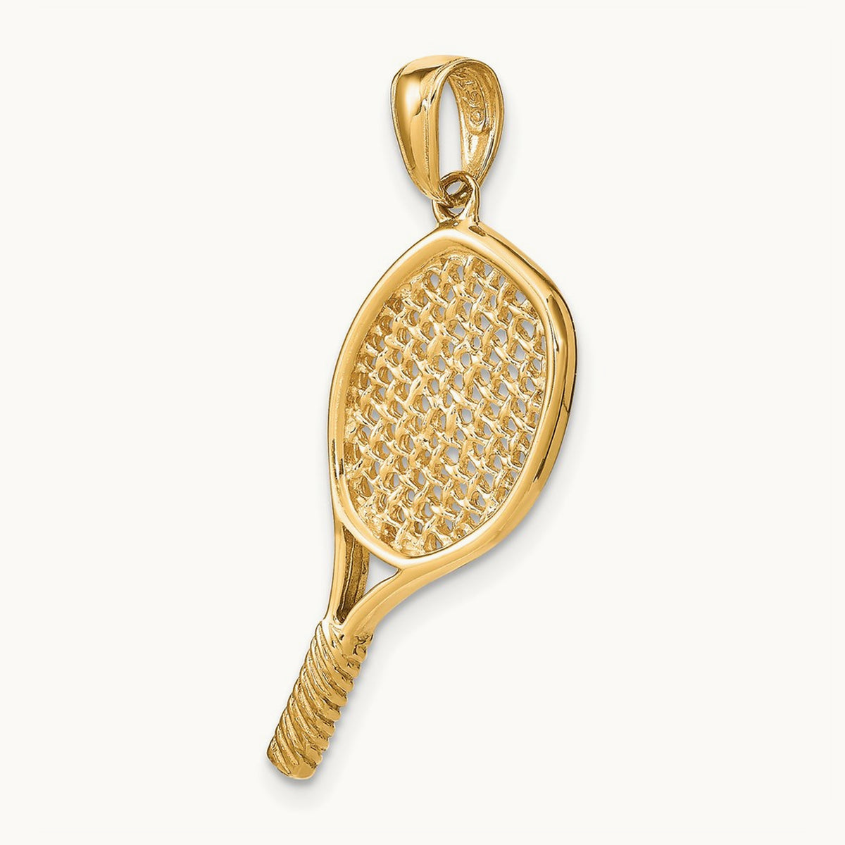 Solid Polished 3-D Tennis Racquet Pendant, 14K