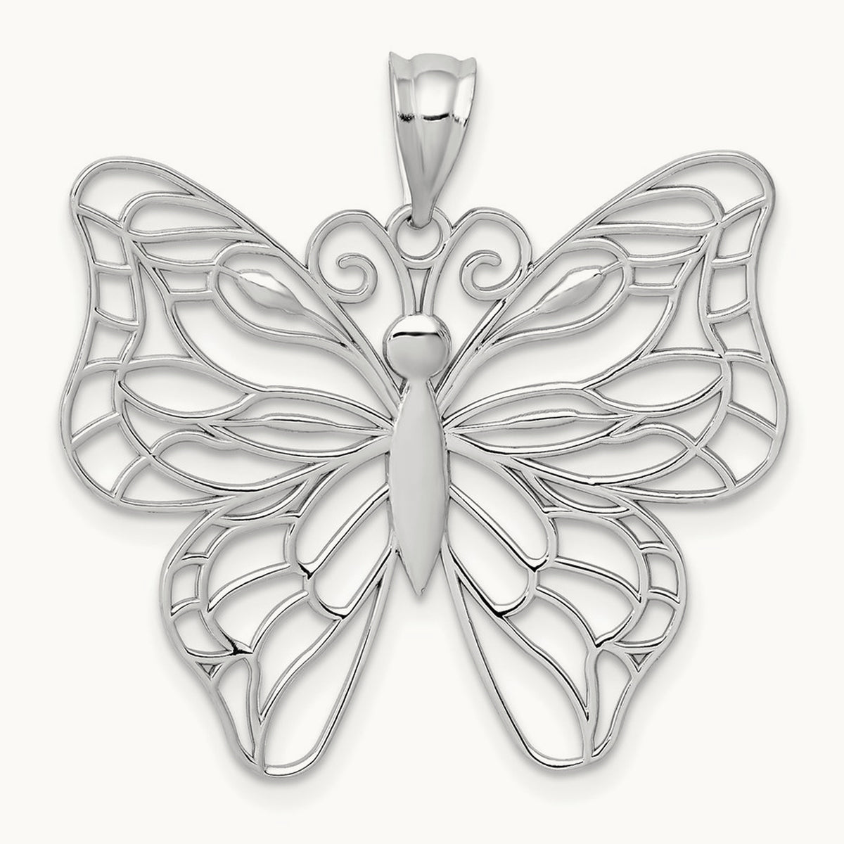 Polished Large Butterfly Pendant — 14K White Gold