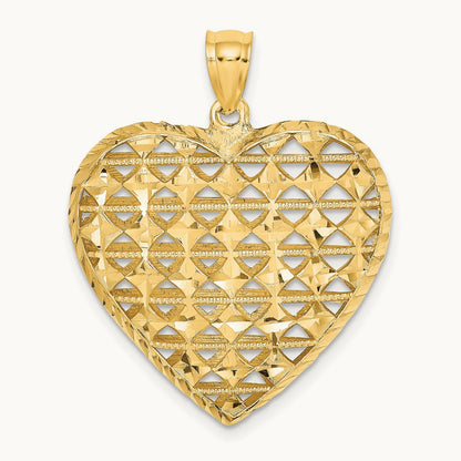 3-D Cut-out Diamond-cut Puffed Heart Pendant, 14K