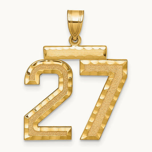 Large Brushed Diamond-cut Number 27 Charm, 14K