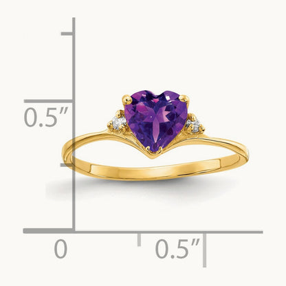 Heart Amethyst AA Diamond ring, 6mm, 14K