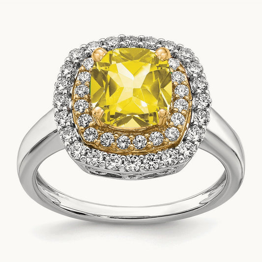 Created Yellow Sapphire Ring, 0.50 ct tw Lab-Grown Diamond