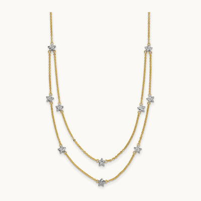 Double Chain Star Necklace, 14K Two Tone