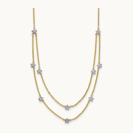 Double Chain Star Necklace, 14K Two Tone