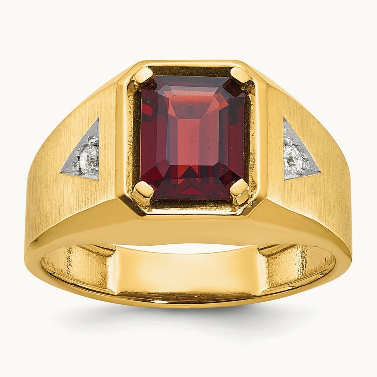IBGoodman Men's Polished and Satin Garnet and Diamond Complete Ring, 14K
