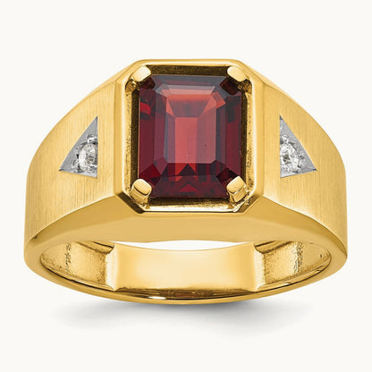 IBGoodman Men's Polished and Satin Garnet and Diamond Complete Ring, 14K