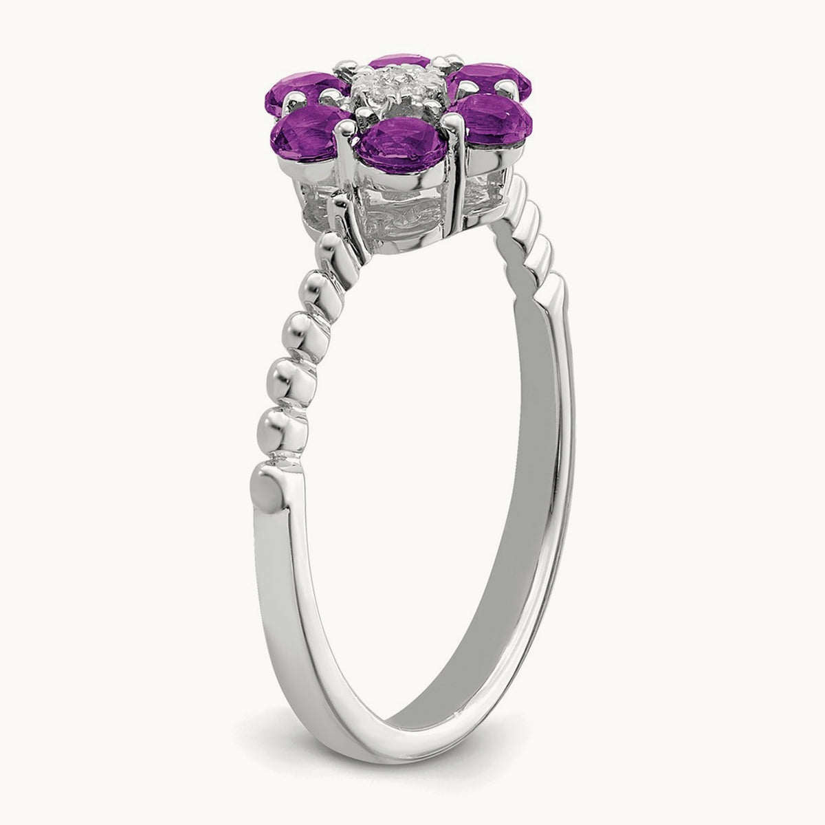 Amethyst and Diamond Floral Ring, 14K White Gold