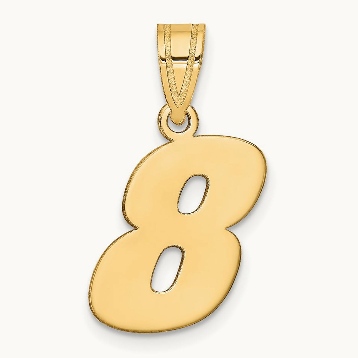 Polished Block Number 8 Pendant, 14K