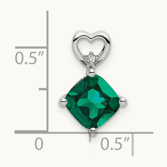 Created Emerald and Diamond Heart Chain Slide, 14K White Gold