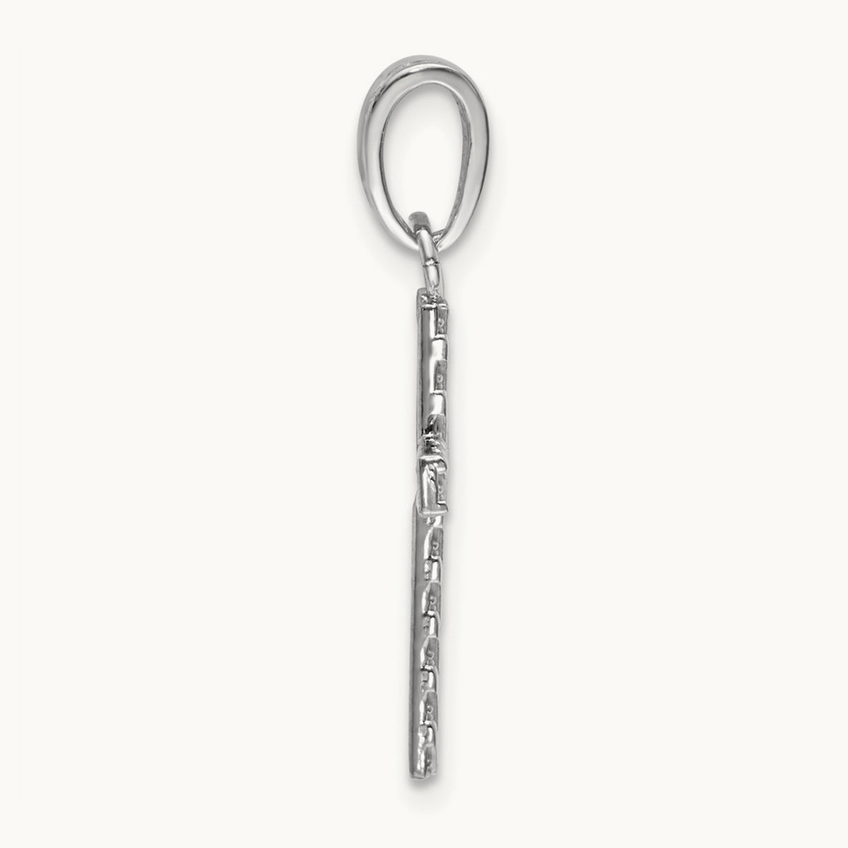 Beaded and Polished Cross Charm — 14K White Gold