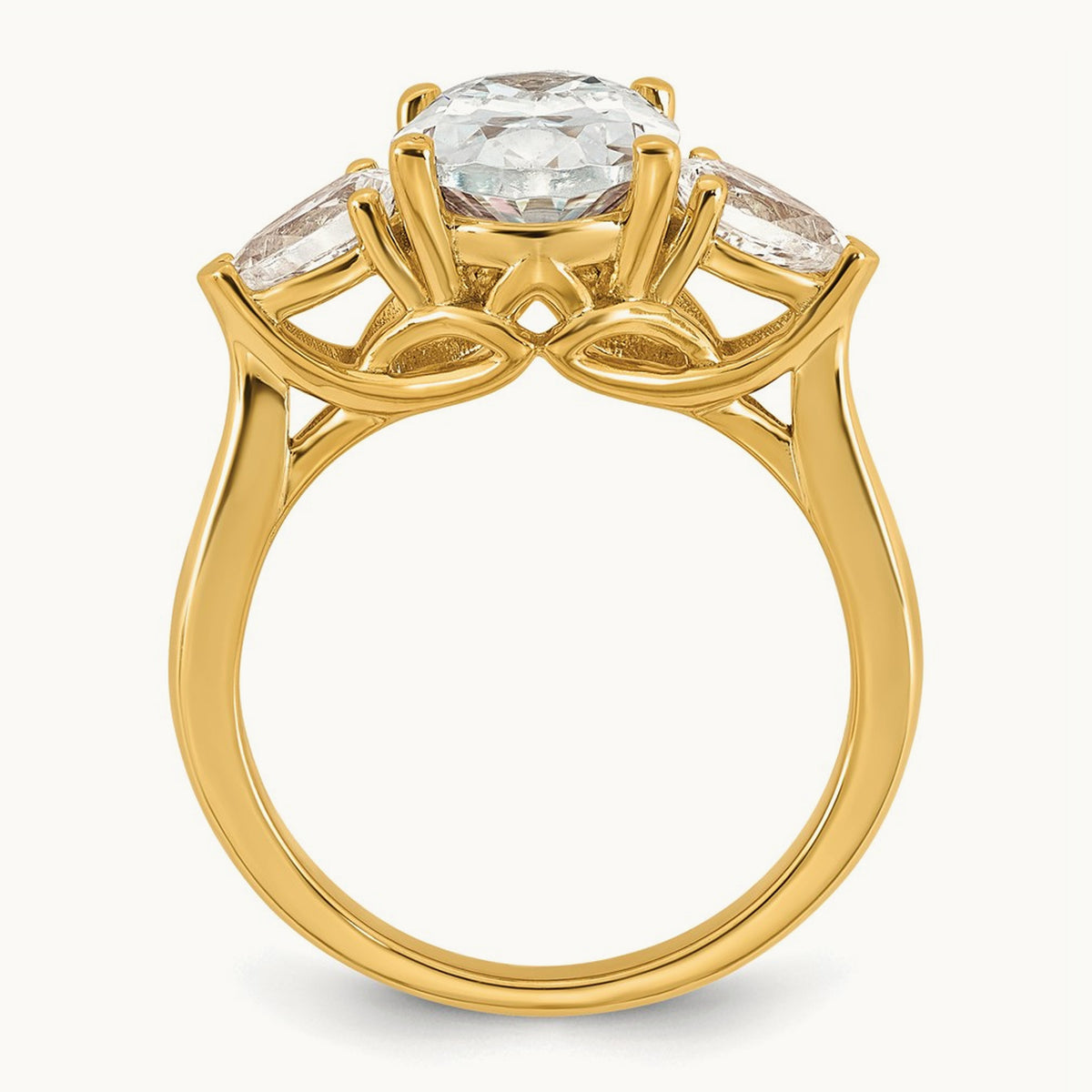 Oval/Pear 3 Stone Engagement Ring, 1.25-3.50 ct tw Lab-Grown Diamond — 3 5/8 ct, 14K Yellow Gold