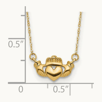 Polished Claddagh 17 inch Necklace, 14K