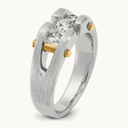 14ktt IBGoodman Men's Polished Satin & Cut-Out 3-Stone Diamond Ring