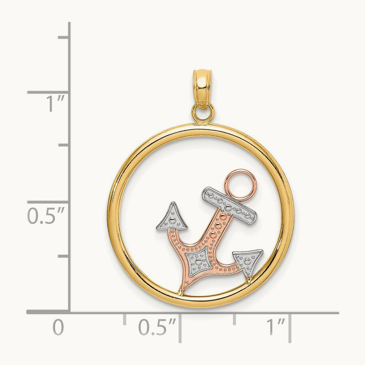 w/White Rhodium Anchor In Circle Charm, 14K Two-tone