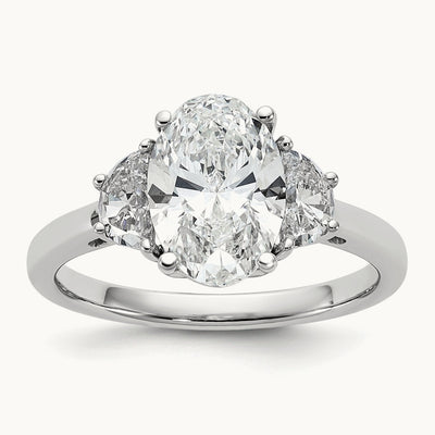 1/2ct Lab Grown Dia VS+ F+ 1/2 Moon&2ct Oval Semi 3 Stone Eng Ring, 14K White Gold